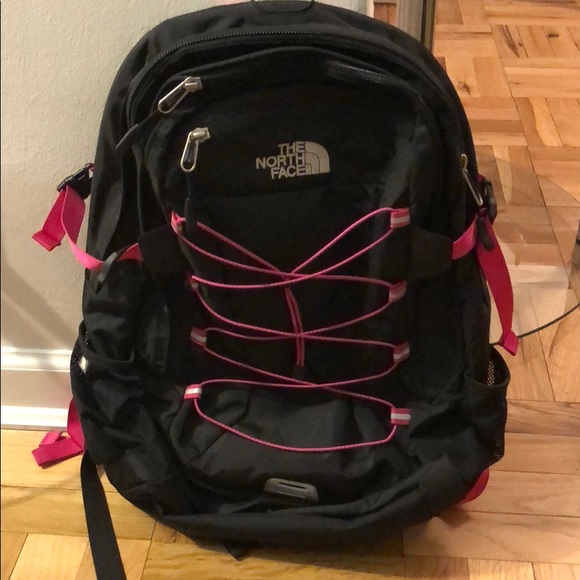 north face backpack pink and black